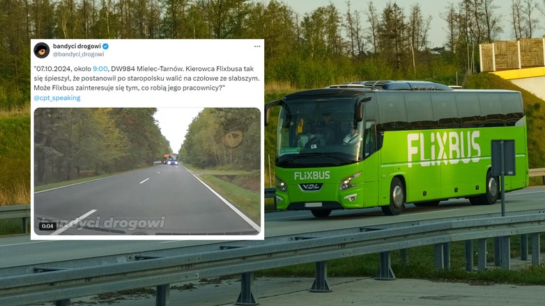 Kierowca FlixBusa wyprzedzał w niebezpieczny sposób. Jest komentarz firmy (fot. screen: x.com/bandyci_drogowi)