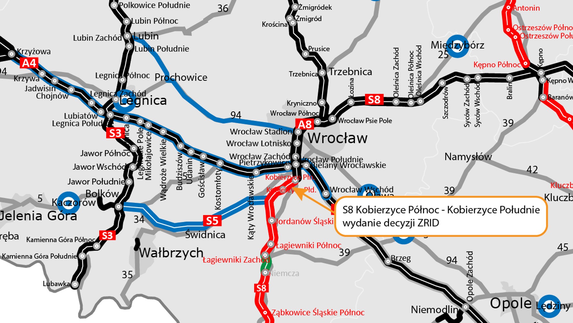 S8 Kobierzyce Północ - Kobierzyce Południe. Wizualizacja