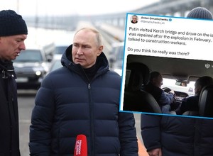 Nagrali przejażdżkę Putina po moście Krymskim. "Myślicie, że naprawdę tam był?" [WIDEO]