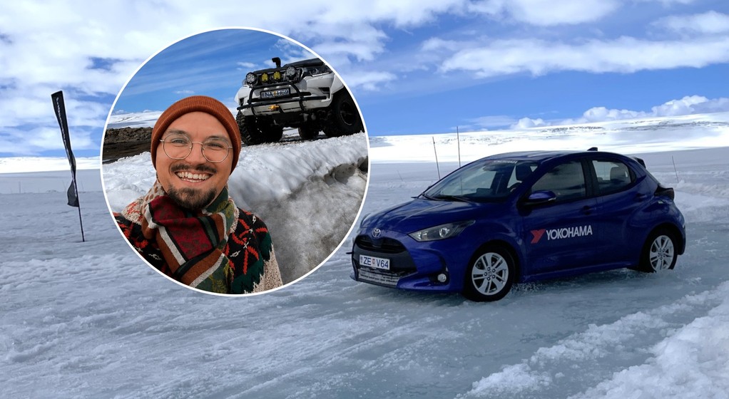 Toyota Yaris na torze Yokohamy na lodowcu na Islandii