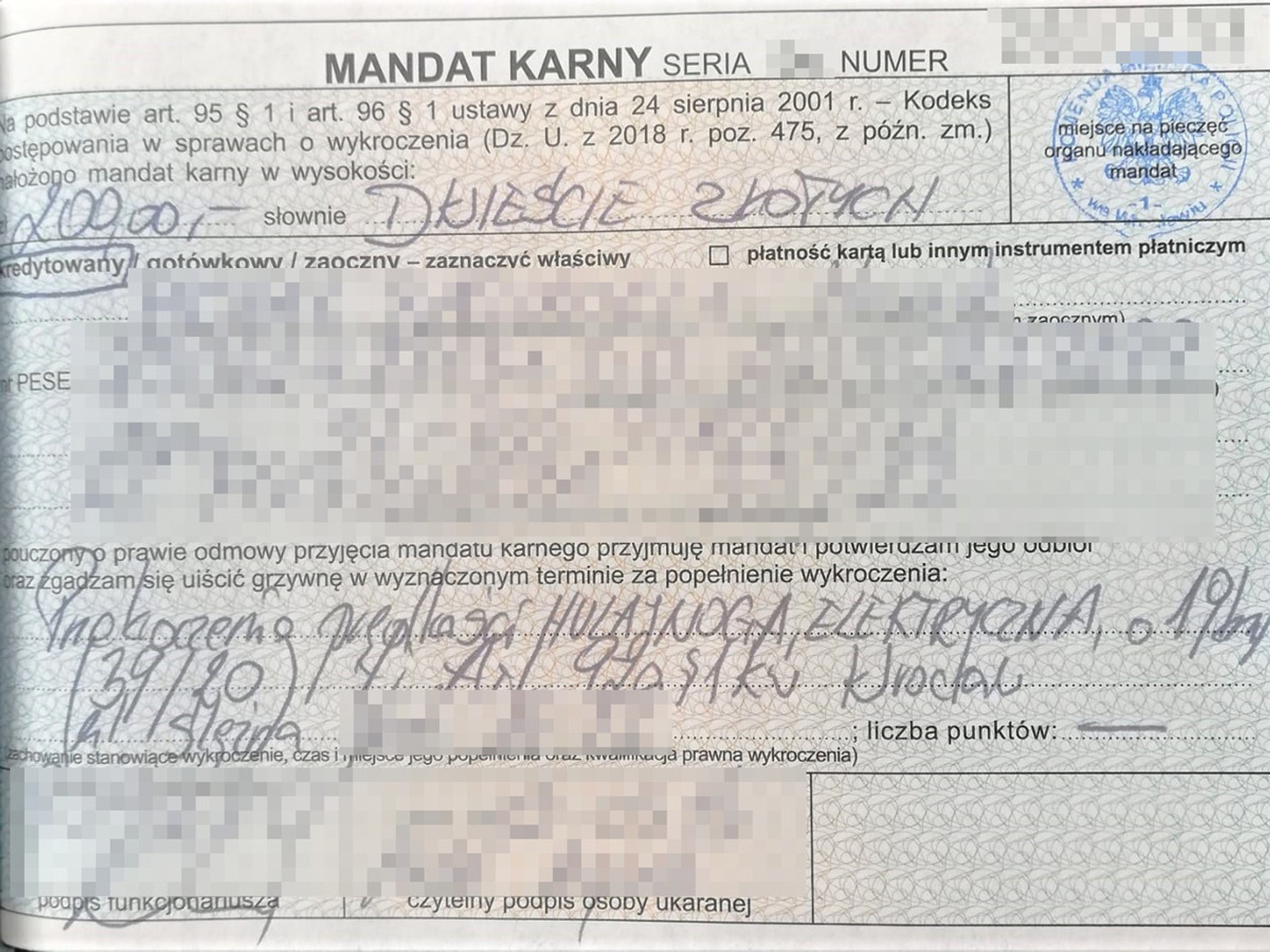 Mandat przekroczenie prędkości urządzeniem transportu osobistego