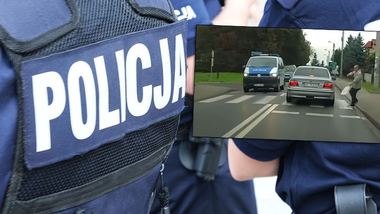 Na oczach policji kierowca BMW prawie potrącił pieszego (Youtube/Bandyta z kamerką)