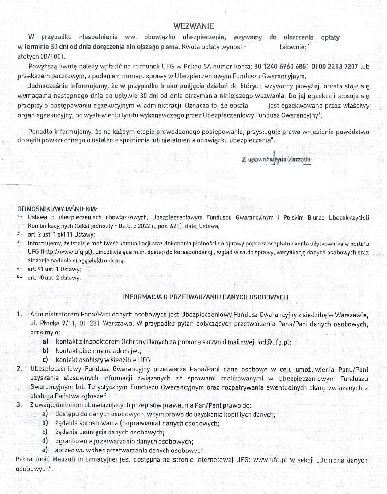 Na kolejnej stronie można znaleźć informację, że brak reakcji zakończy się wszczęciem postępowania egzekucyjnego