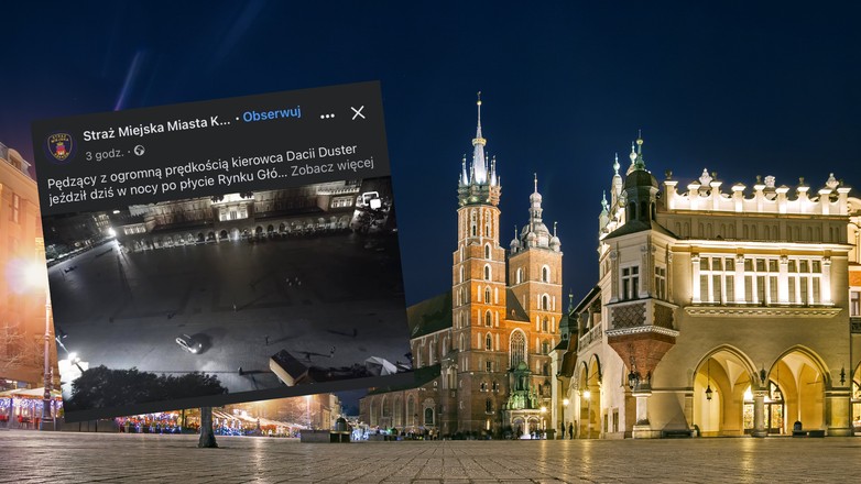 Nocny rajd na rynku w Krakowie (screenshot/Facebook/@strazmiejskakrakow)
