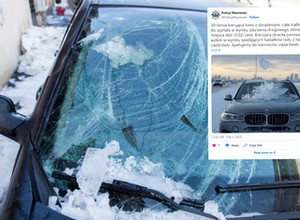 Nagle z naczepy oderwała się bryła lodu. Groźny wypadek z udziałem BMW