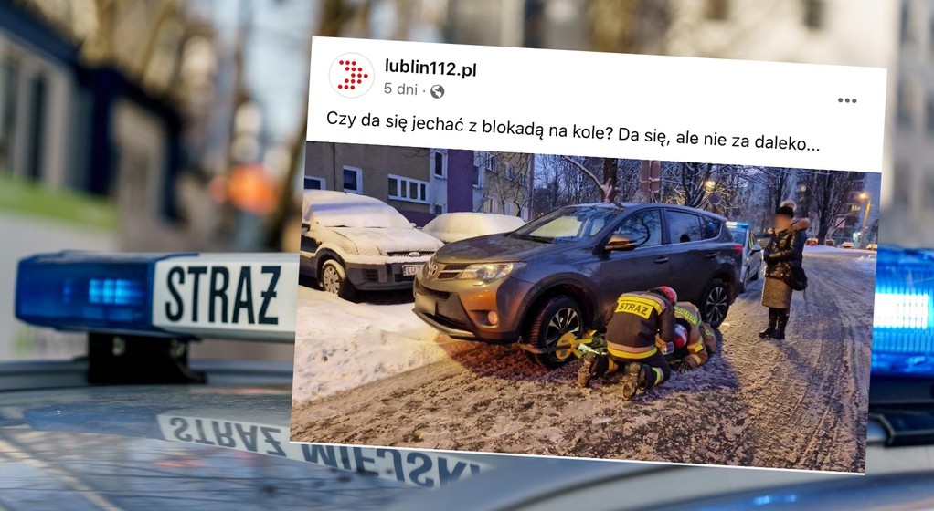 Pojechała z blokadą na kole. Trzeba było wezwać straż pożarną