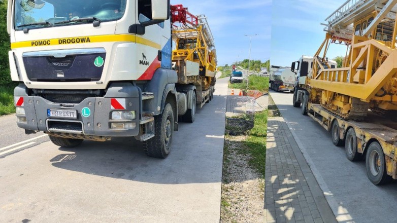 Inspektorzy ITD zatrzymali do kontroli zestaw wiozący pojazd gąsienicowy