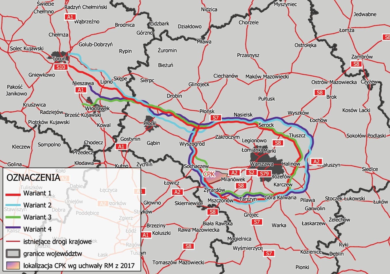 Wstępny plan OAW, czyli Obwodnicy Aglomeracji Warszawskiej