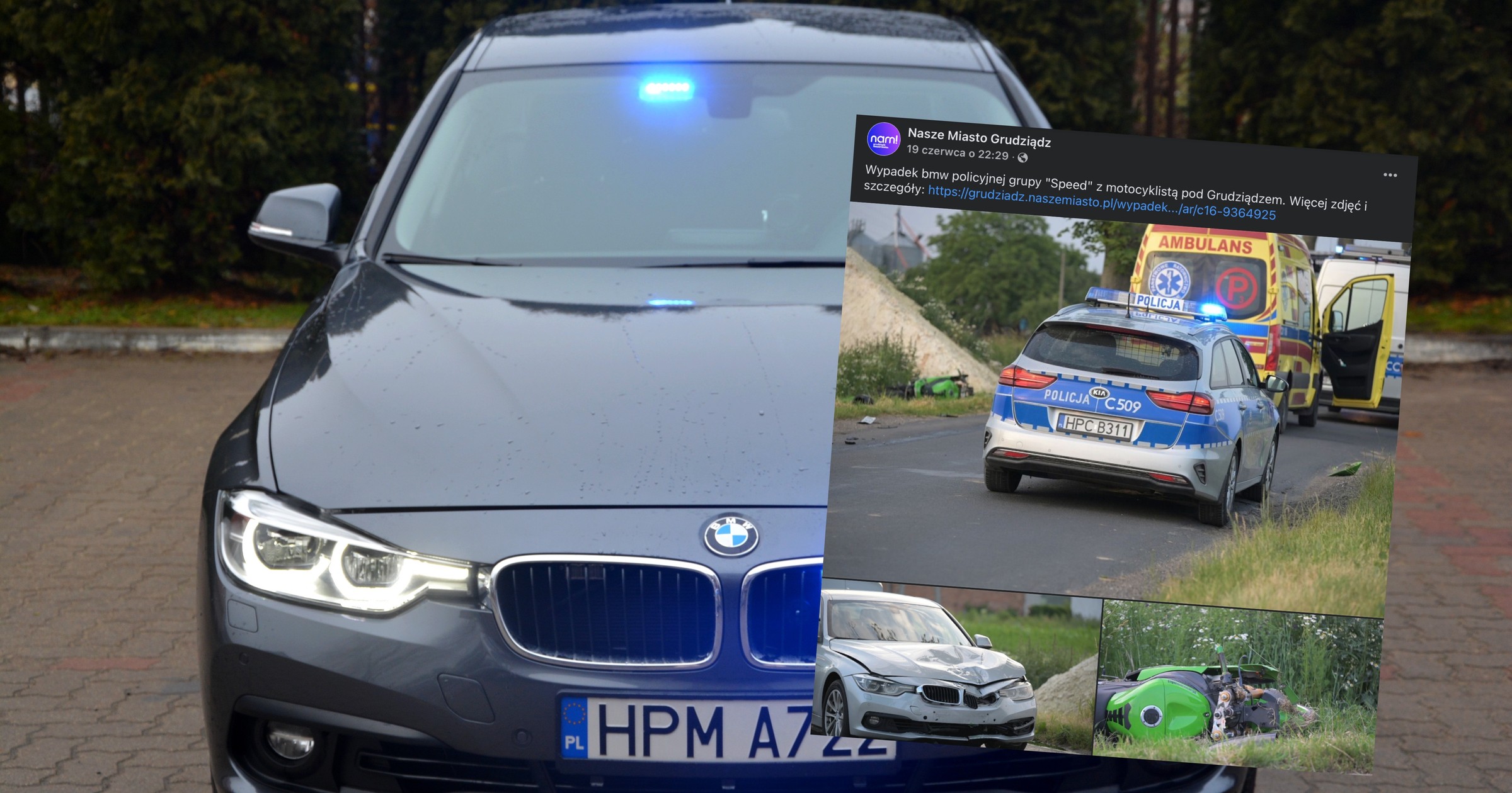Policyjny pościg zakończył się zderzeniem radiowozu z motocyklem