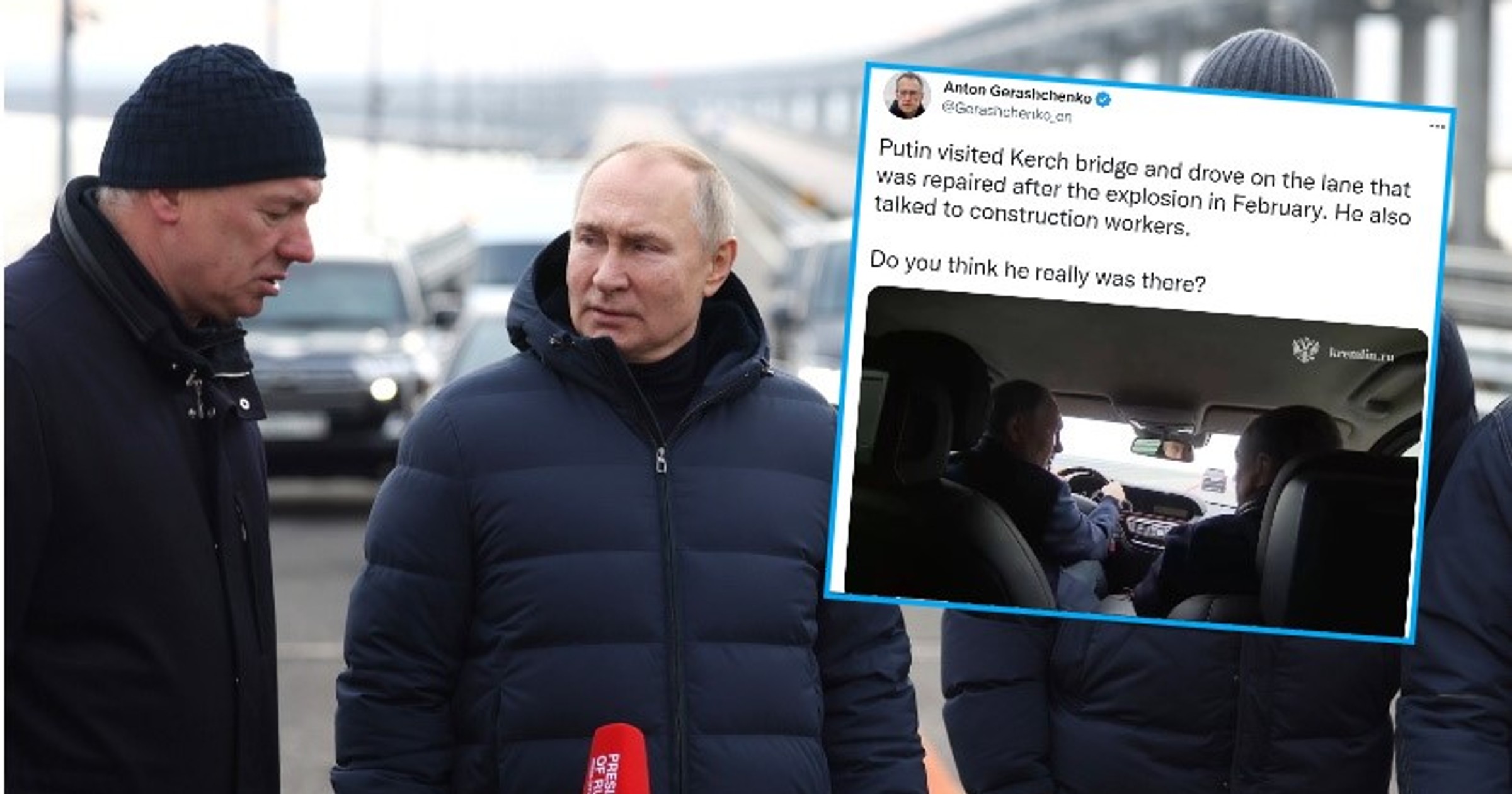 Władimir Putin na moście Krymskim (Screen: Twitter/Gerashchenko_en)
