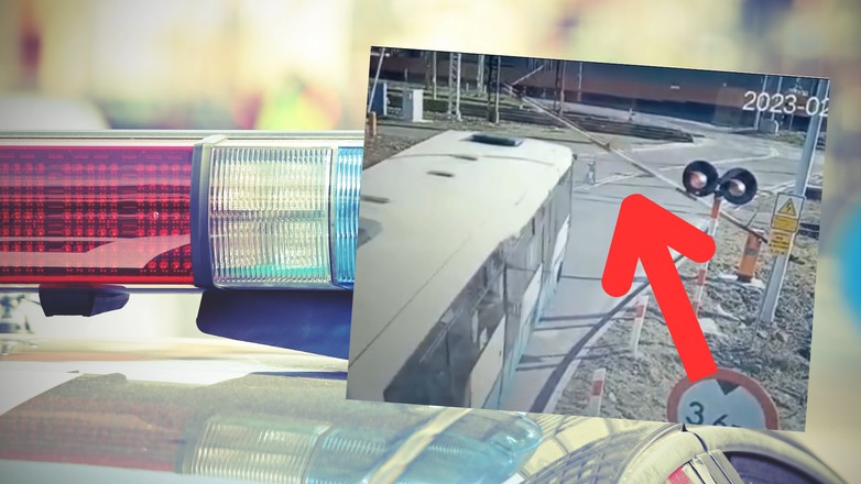 Kierowca autobusu wjechał w zaporę (fot. kadr z wideo opublikowanego przez slaska.policja.gov.pl)