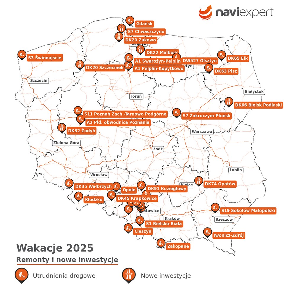 Remonty i budowy dróg — wakacje 2025