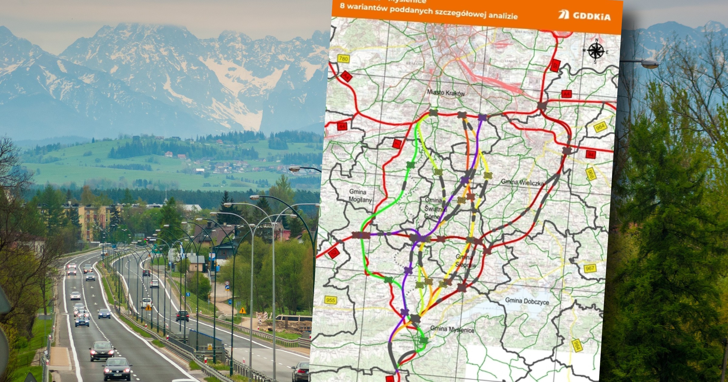 Planowane przebiegi drogi S7 Kraków-Myślenice