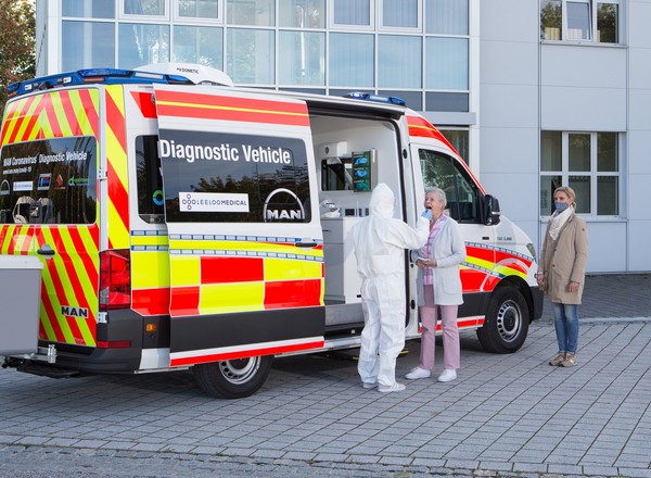 Specjalny pojazd do przeprowadzania szybkich testów na koronawirusa