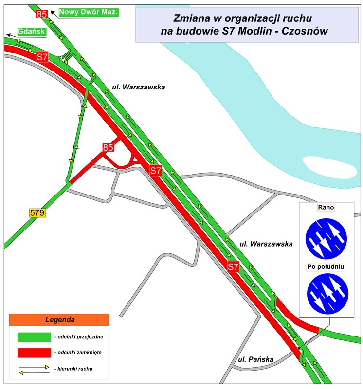 Zmiana organizacji ruchu S7 Modlin-Czosnów 24 luty 2023 r.