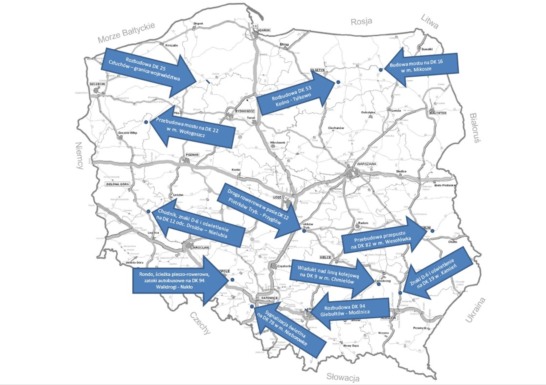 Mapa inwestycji drogowych