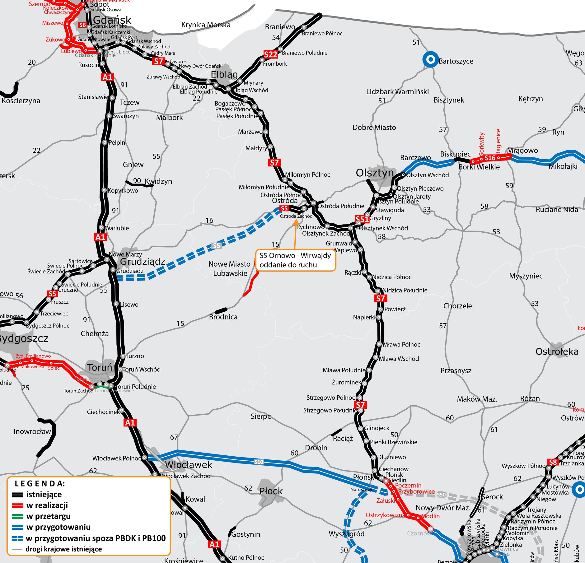 Mapa — droga ekspresowa S5 Ornowo — Wirwajdy