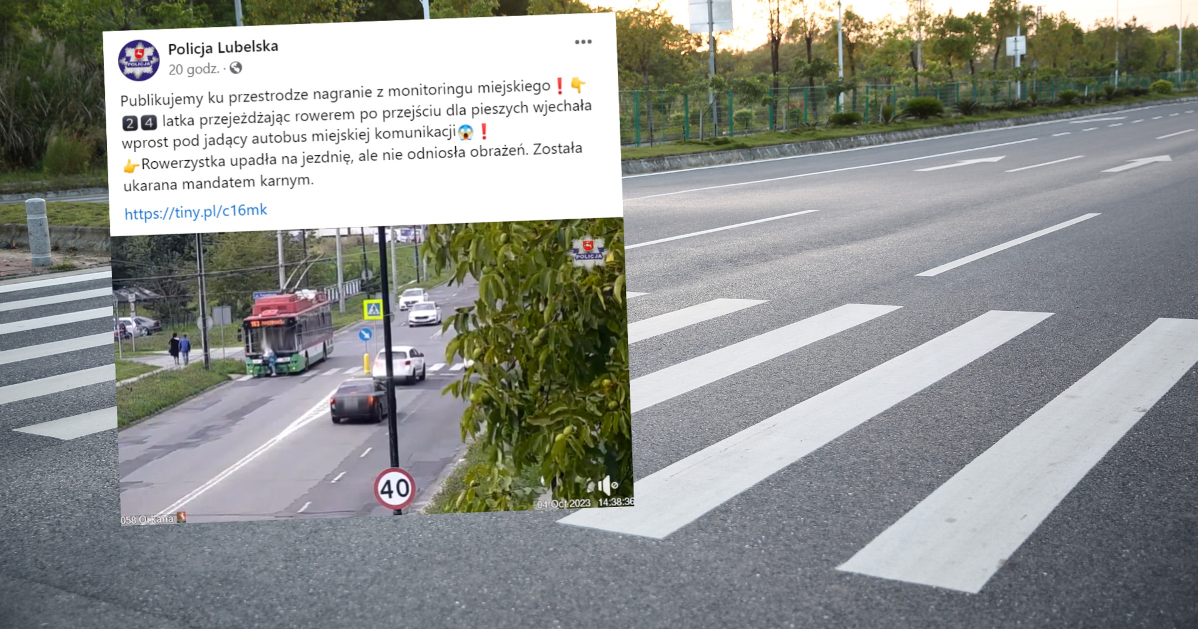 Wjechała rowerem pod koła trolejbusu (fot. screen: facebook.com/@Policja Lubelska)