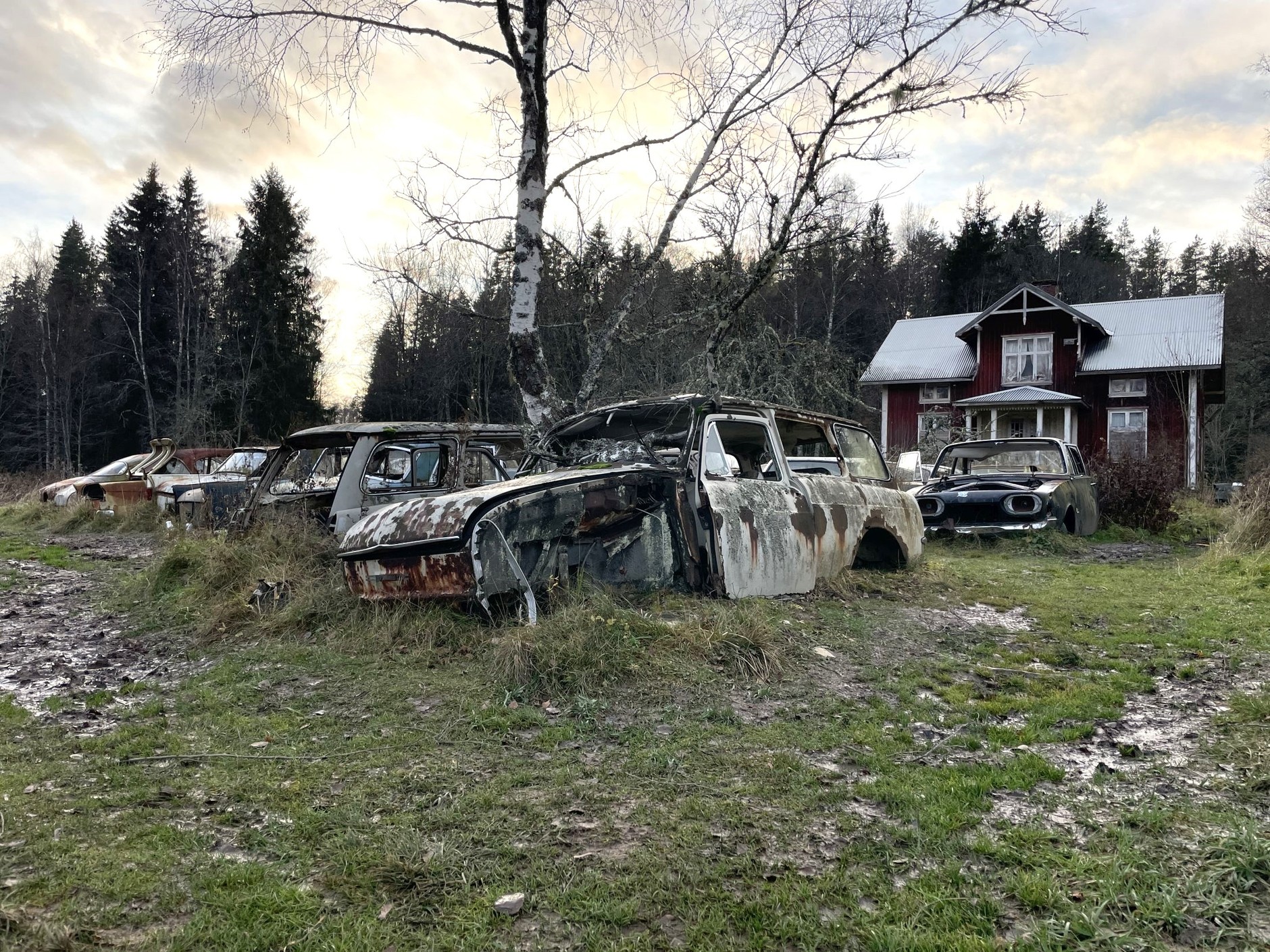 Cmentarzysko samochodów w Bastnas w Szwecji