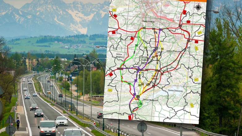 Planowane przebiegi drogi S7 Kraków-Myślenice