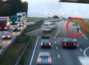 Wyszedł z auta na A4. Był w samych spodenkach i na bosaka. Gonił kobietę