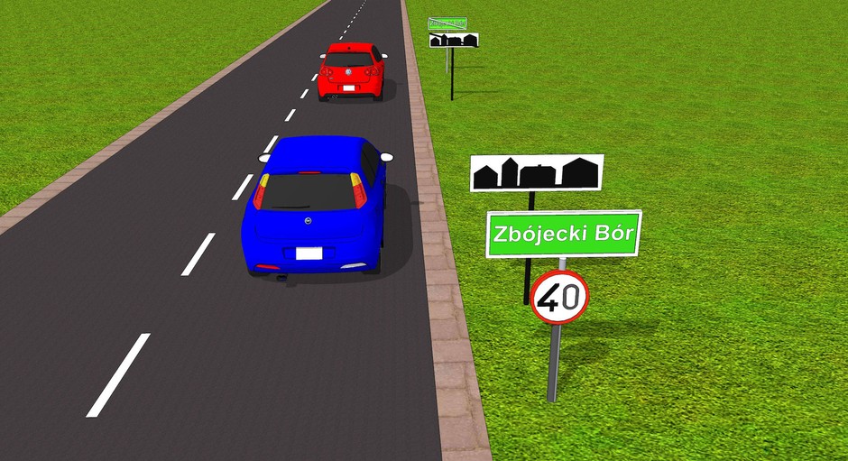 Znak ograniczenia prędkości pod tabliczką z nazwą miejscowości