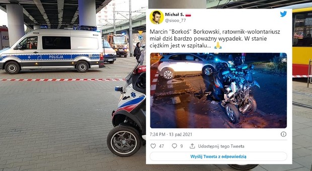 "Borkoś" ucierpiał w zderzeniu motoambulansu z samochodem. Teraz walczy o swoje życie