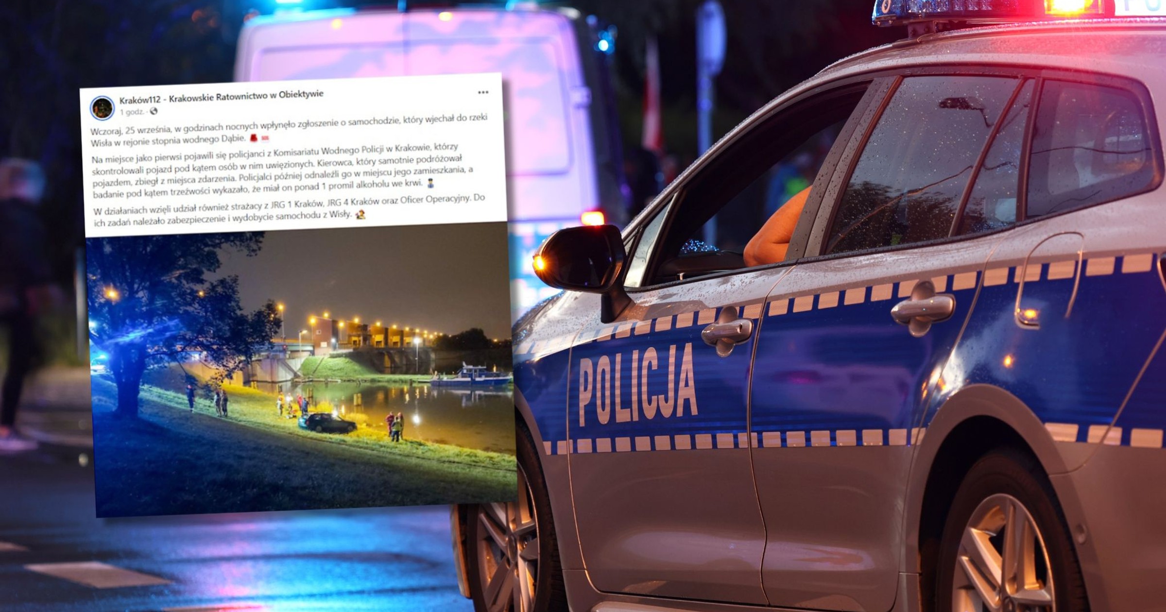 Krakowskie sużby odnalazły samochód w Wiśle (zdj. Facebook.com/Kraków112 - Krakowskie Ratownictwo w Obiektywie)
