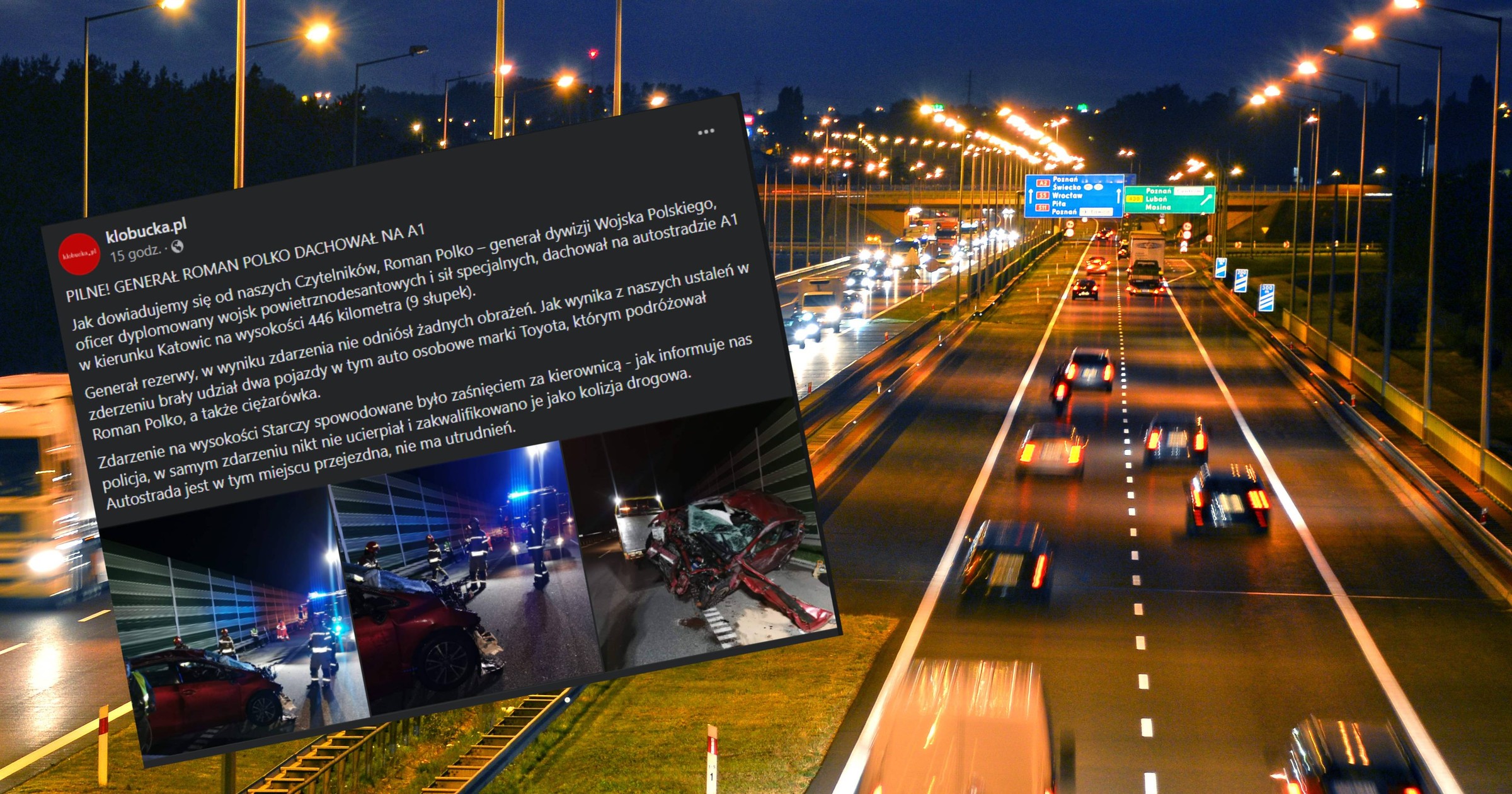 Generał Roman Polko miał kolizję na A1