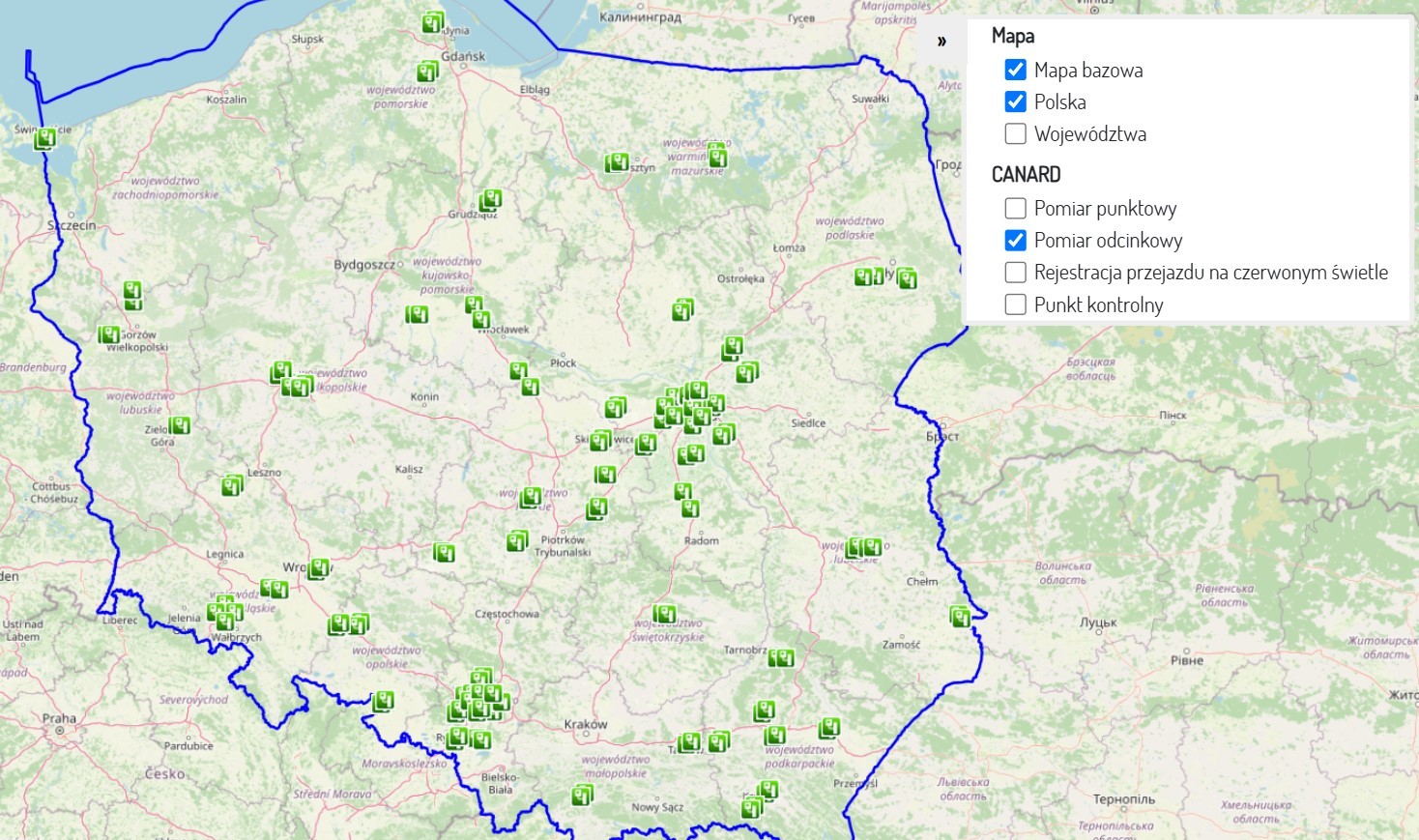 Mapa odcinkowych pomiarów prędkości (OPP) w Polsce