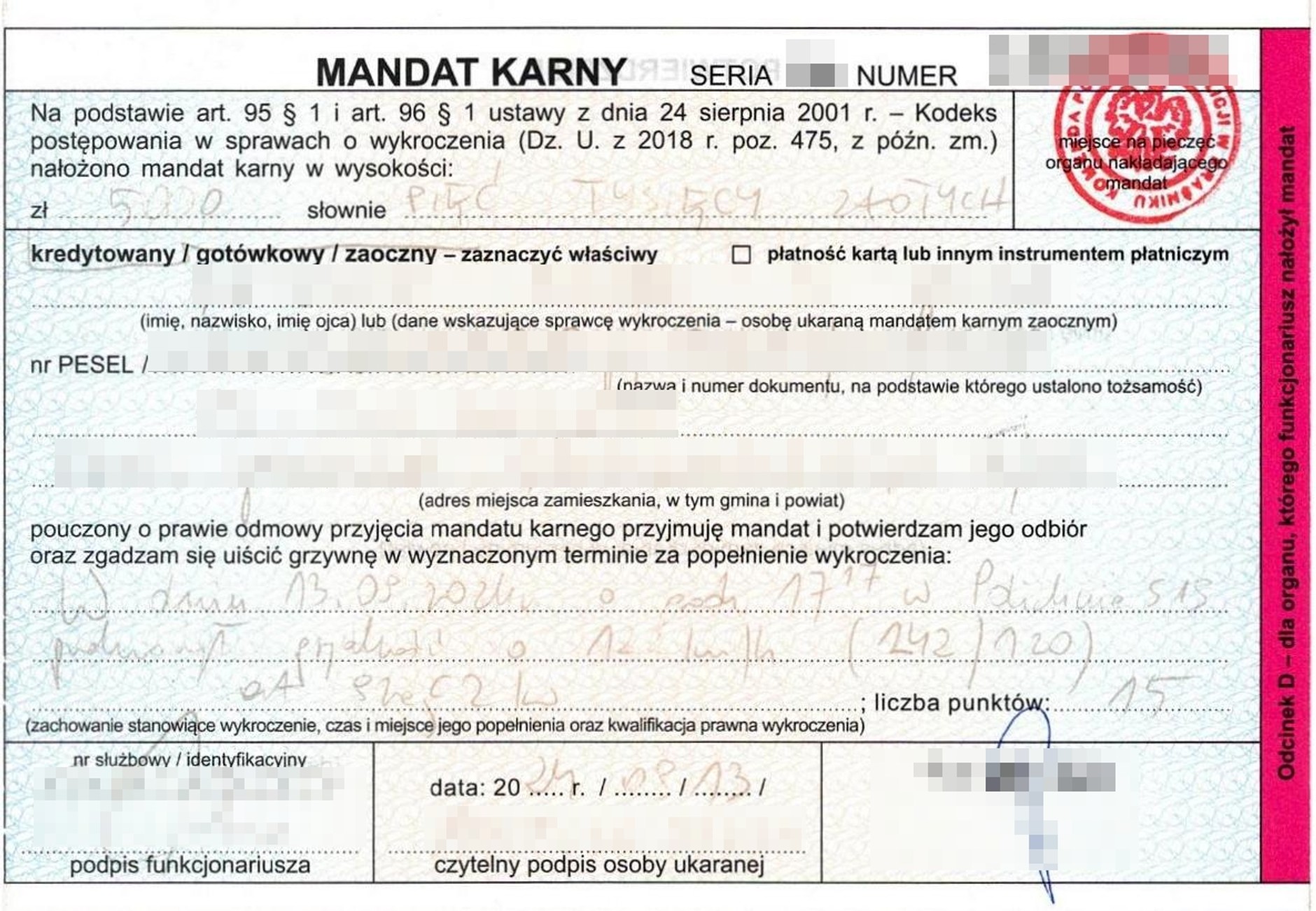 Kierowca został ukarany mandatem