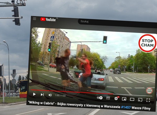 Kierowca auta popełnił błąd, rowerzysta nie odpuścił. Kłótnia zakończona bójką w centrum Warszawy [WIDEO]