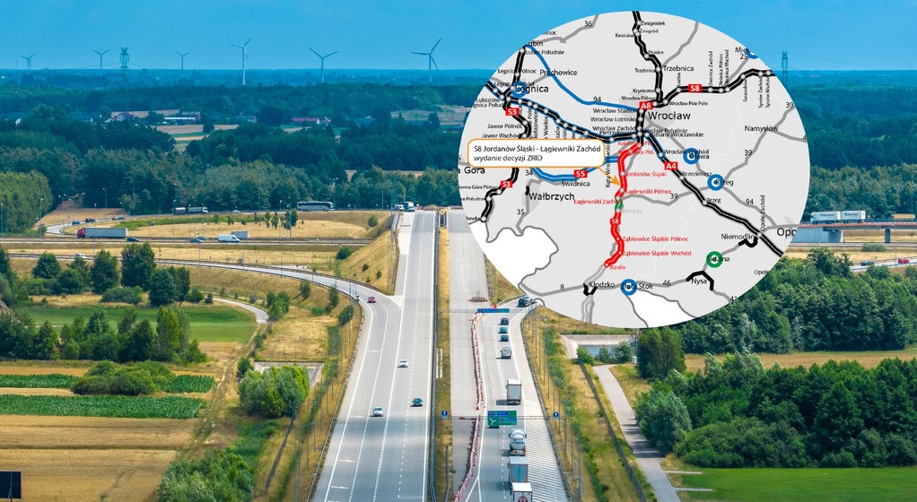 Droga S8 Jordanów Śląski - Łagiewniki Zachód, mapa