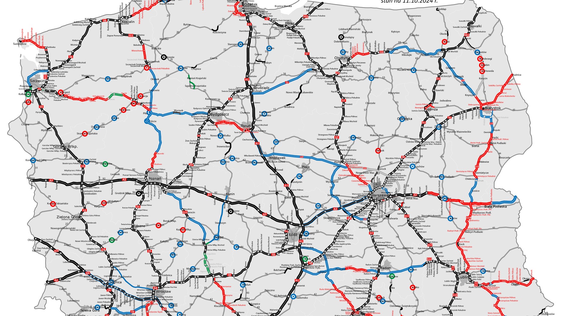 Stan budowy dróg październik 2024