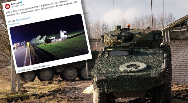 Litewski wóz bojowy Vilkas przebił barierki. Poważny wypadek na wielkopolskiej "krajówce"