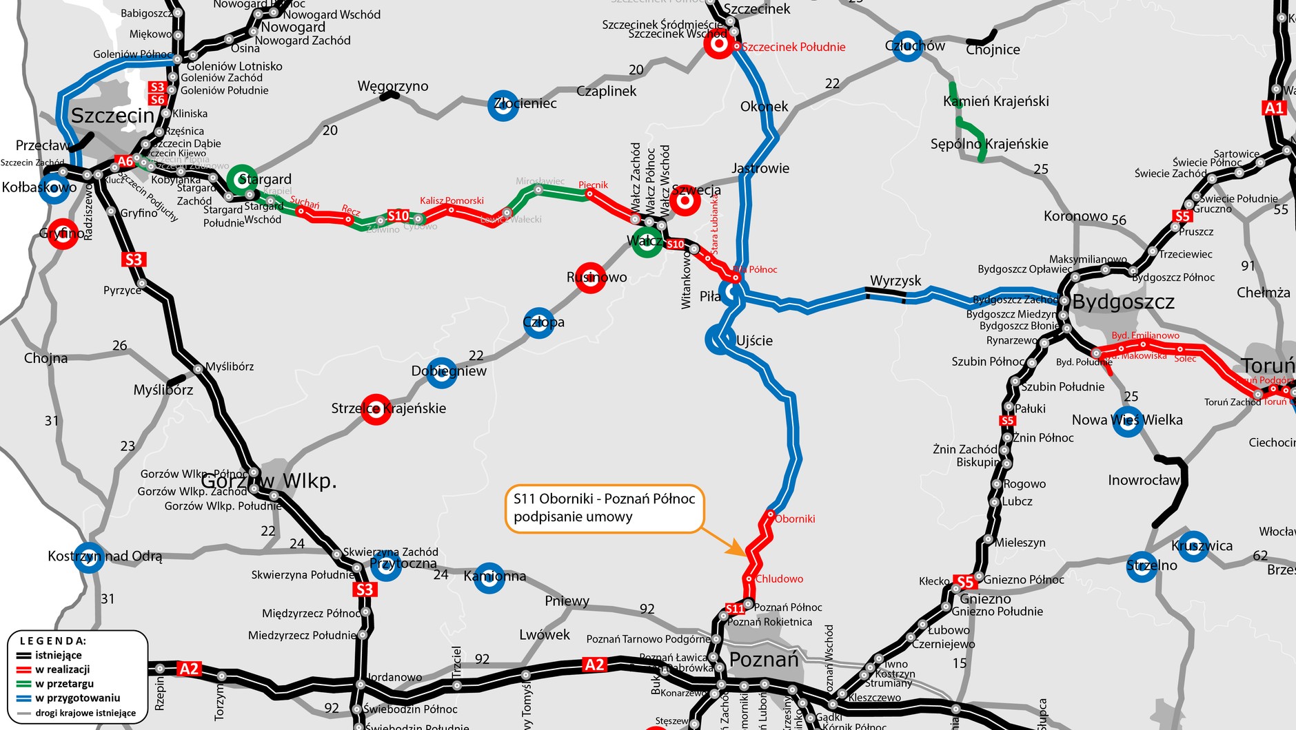 Mapa poglądowa - droga ekspresowa S11 Oborniki - Poznań
