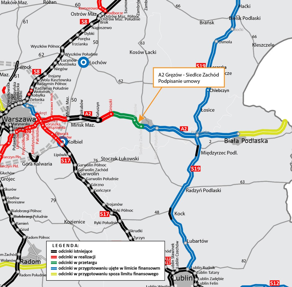 Budowa autostrady A2 na wschód od Warszawy