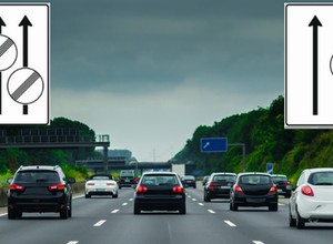 Biały znak ze strzałkami i okręgami na niemieckiej autostradzie — co oznacza?