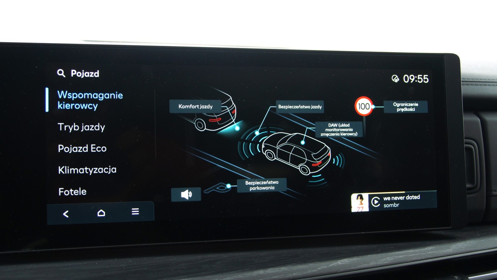 Panel z systemami bezpieczeństwa w menu Hyundaia Santa Fe
