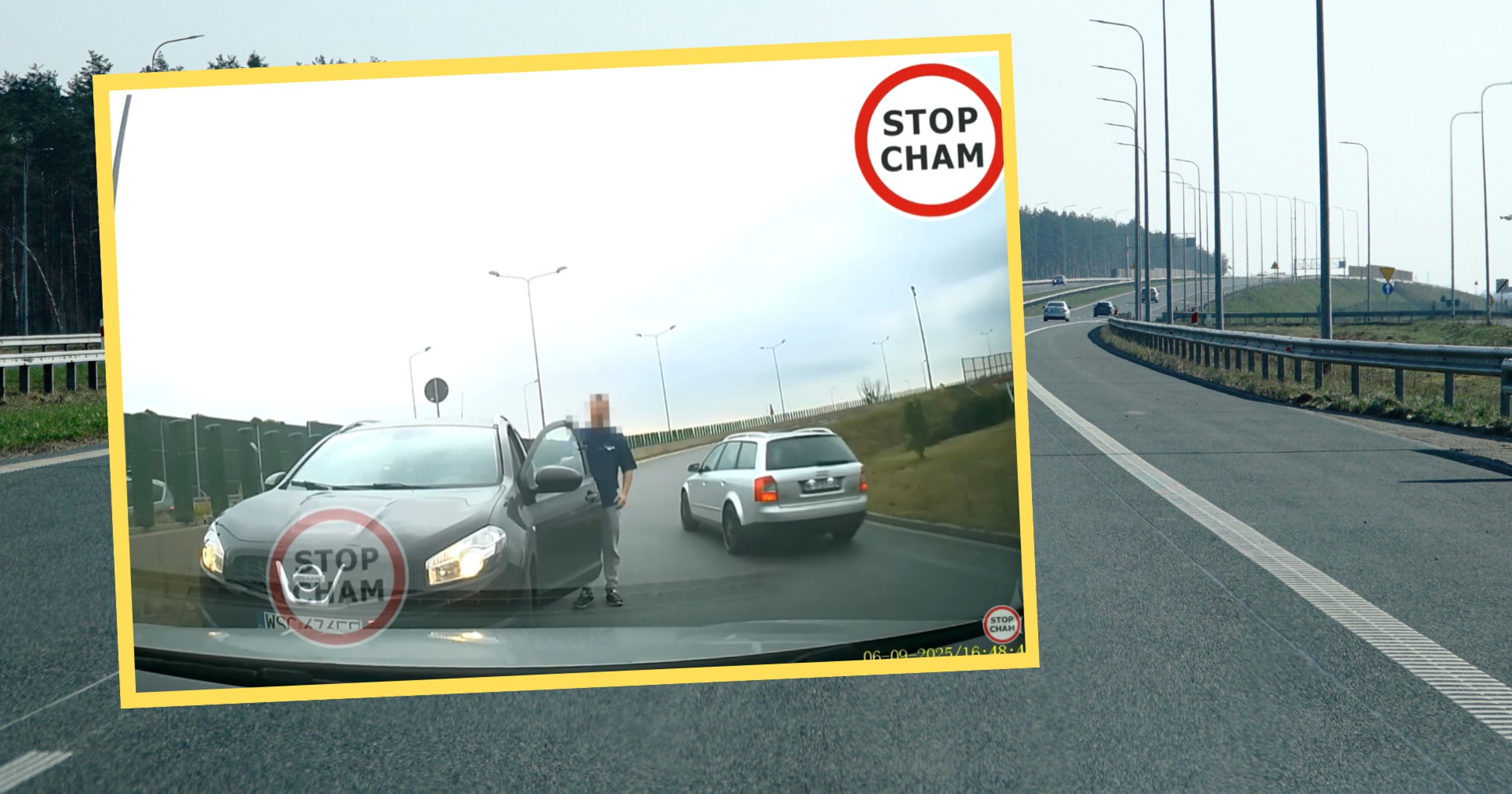 Niebezpieczne sceny na autostradzie A2 (screenshot/YouTube/@STOPCHAM)