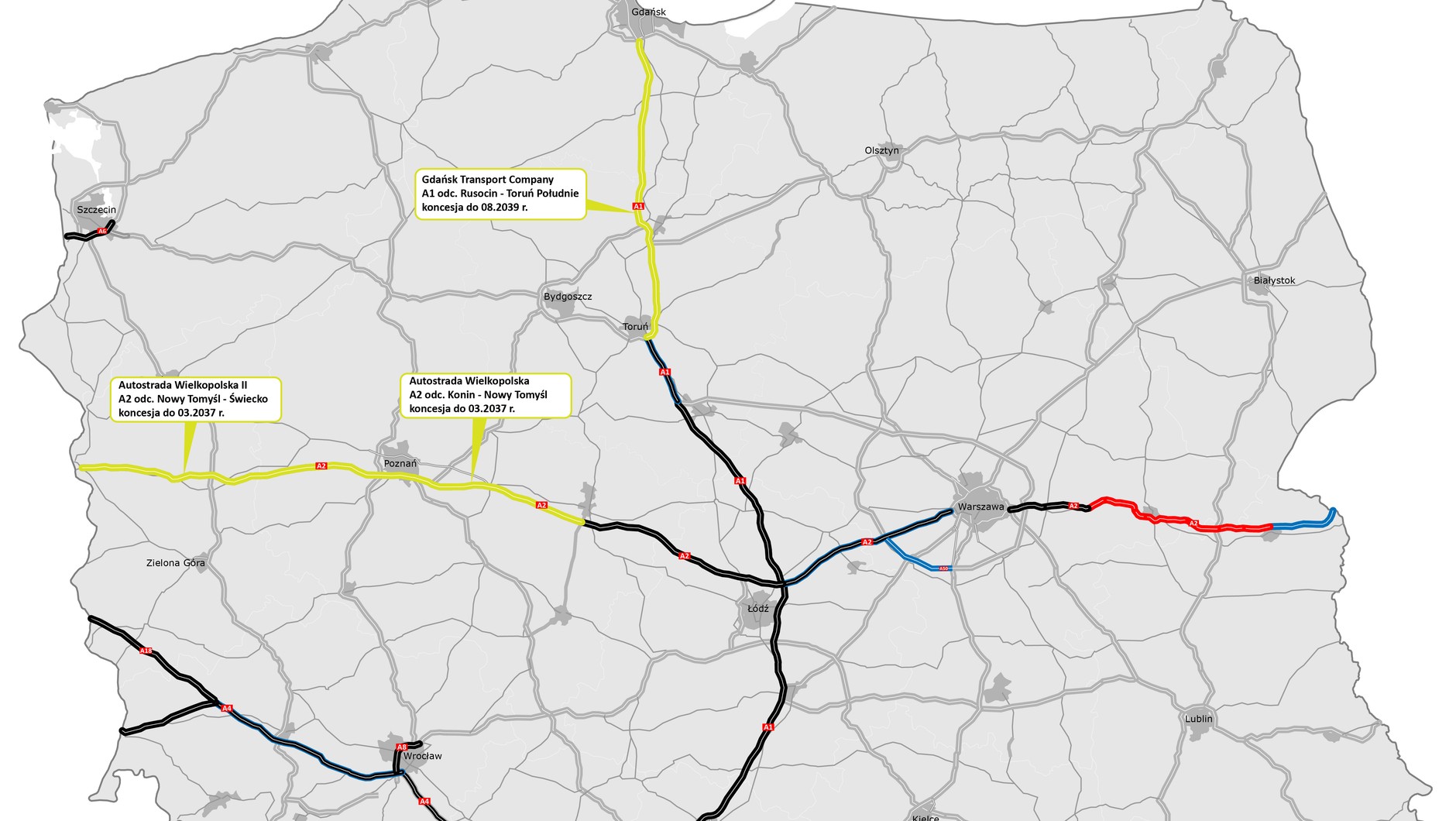 Mapa autostrad w Polsce