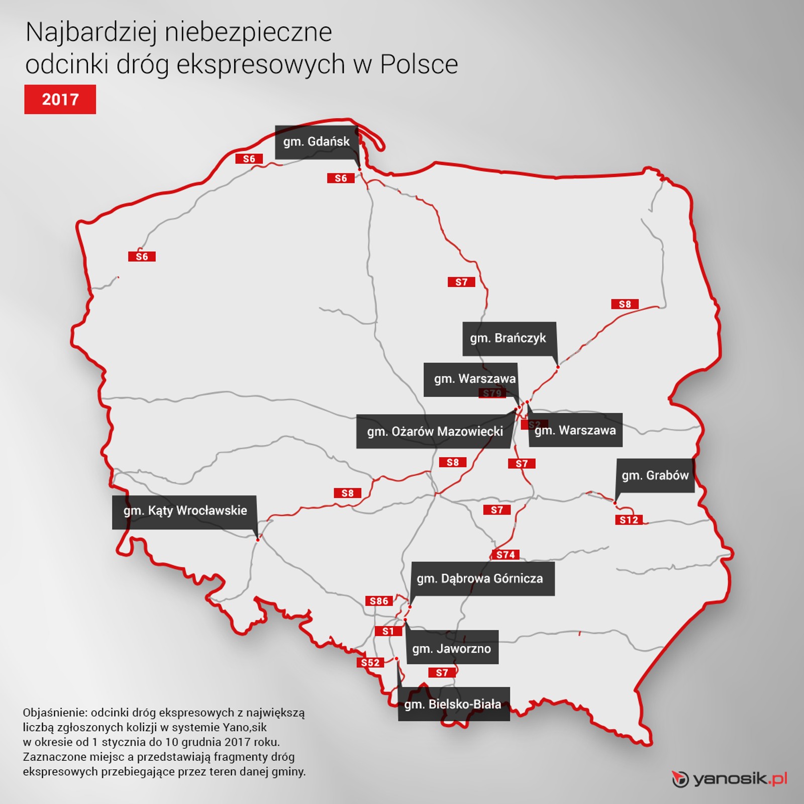 Najbardziej niebezpieczne odcinki dróg ekspresowych w Polsce w 2017 roku