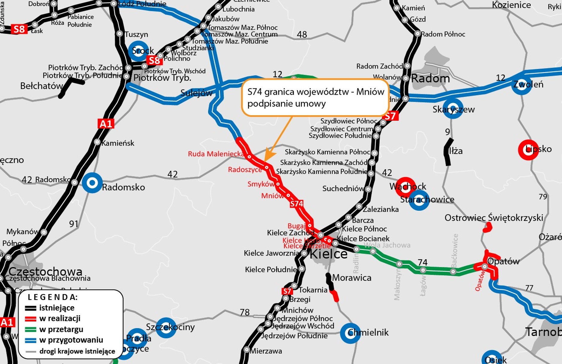 Plan budowy drogi S74 łączej A1 z S19