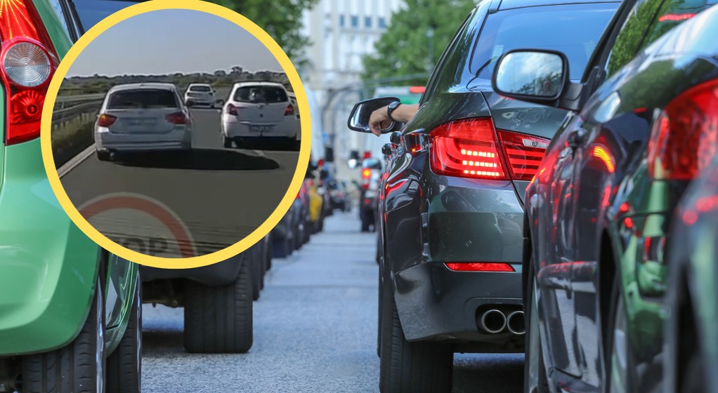 Łódź. Na drodze ekspresowej S14 kierowca bmw wykonał niebezpieczny manewr (facebook.com/stop.cham.team)