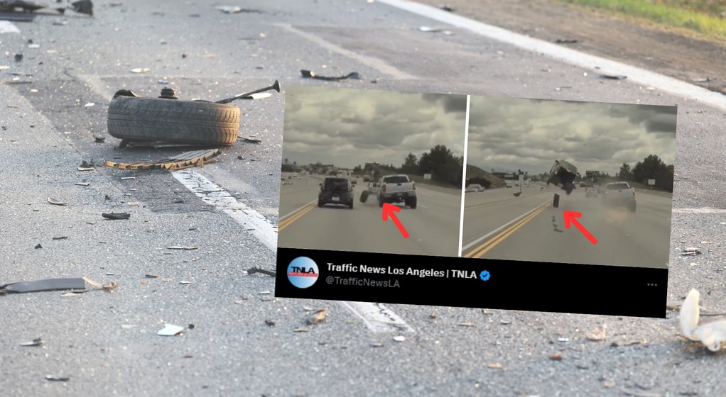 Samochód poszybował w górę (fot. screen z twitter.com/TrafficNewsLA)