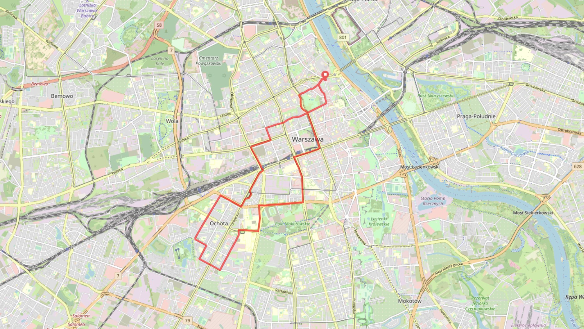 Masa Krytyczna – mapa piątkowego przejazdu rowerzystów.