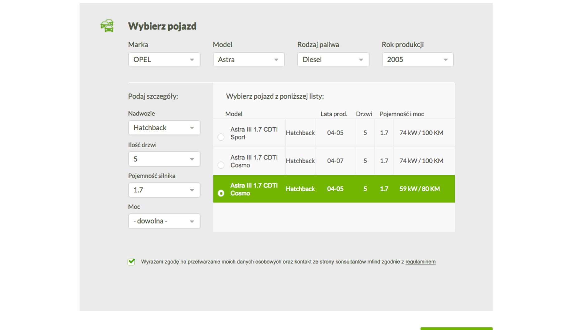 W formularzu trzeba podać dane dotyczące auta i właściciela