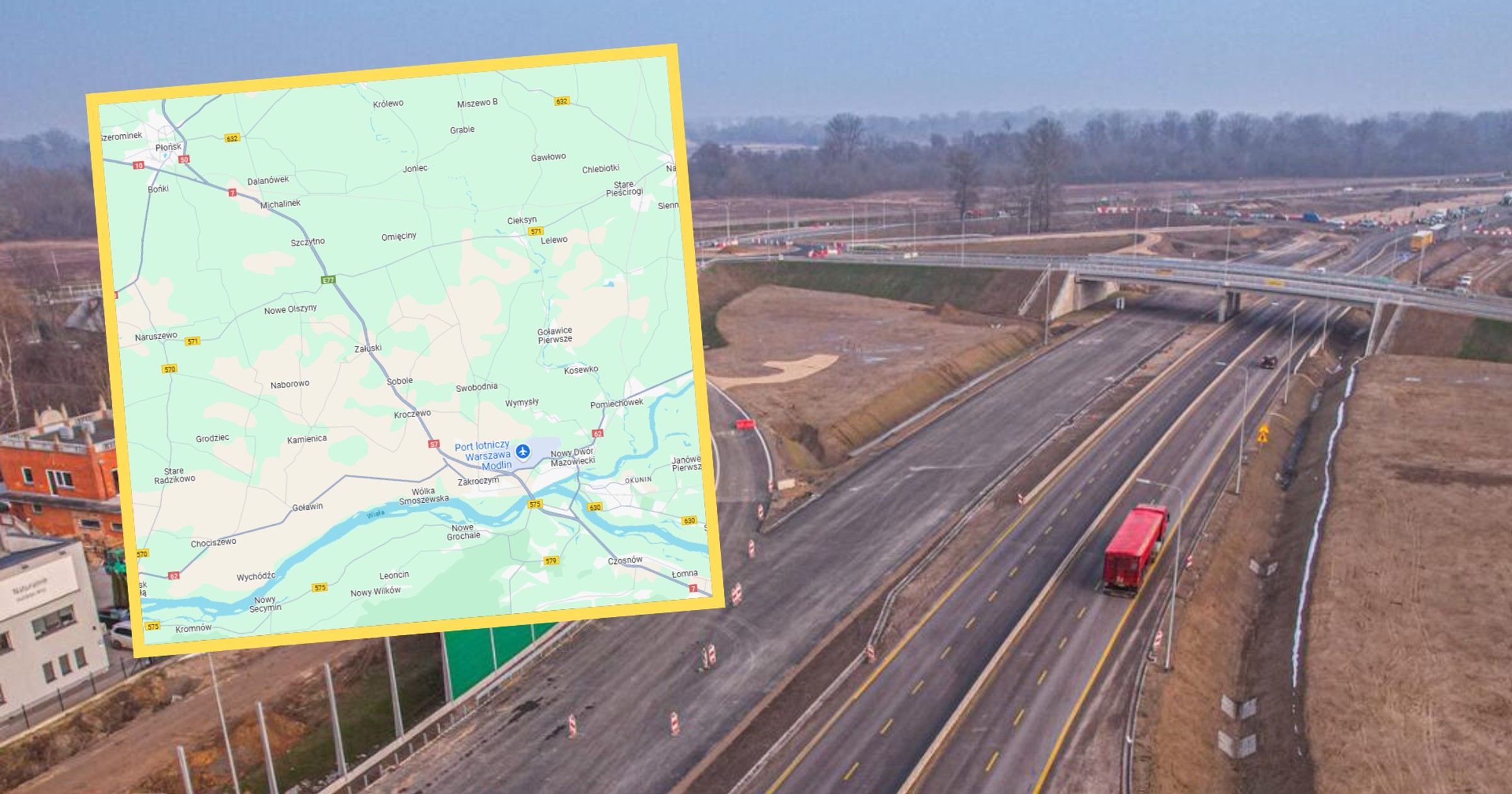 Trwają prace przy budowie trasy S7 (screen: Google Maps)