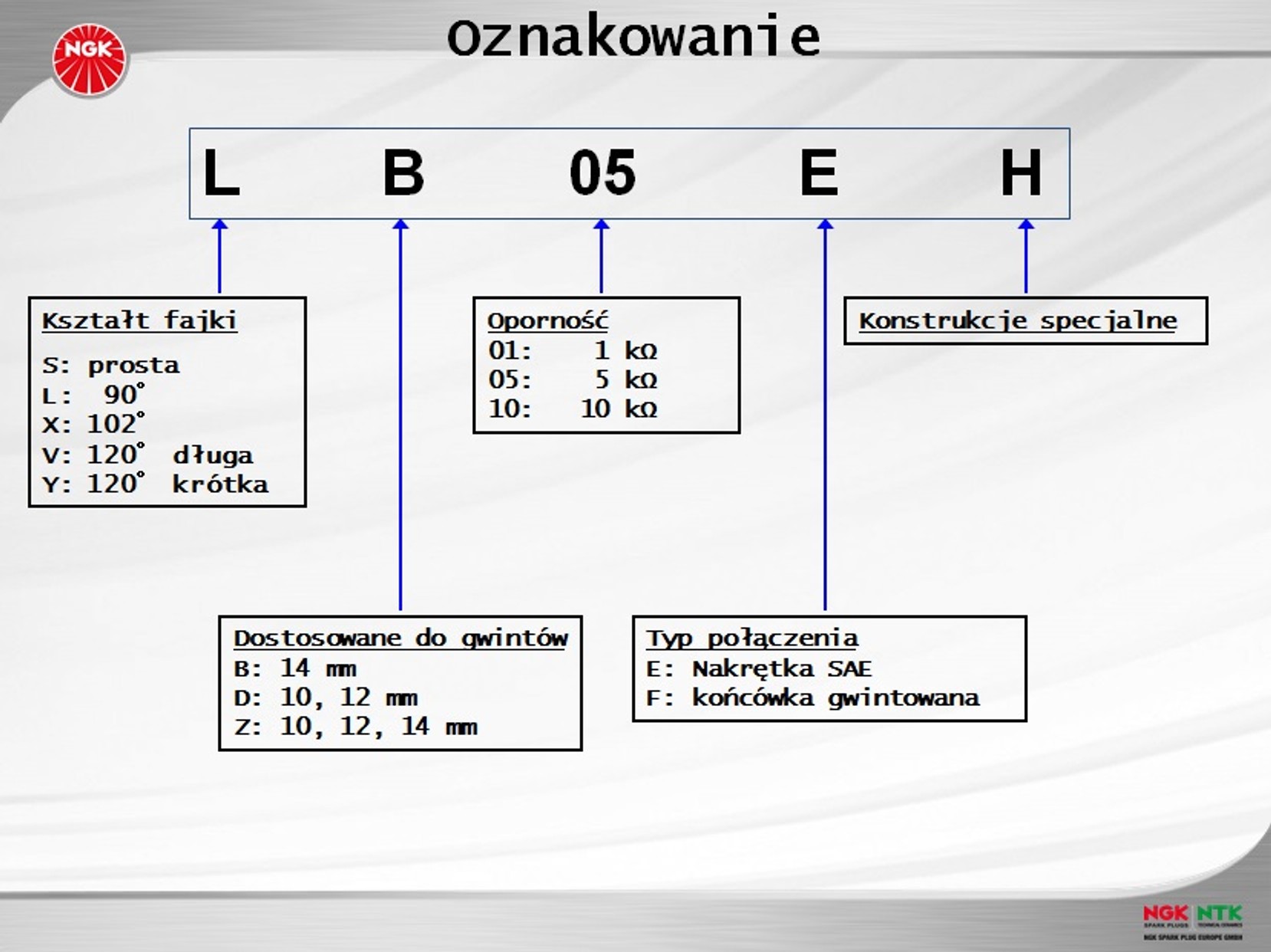 Sposób kodowania fajek NGK