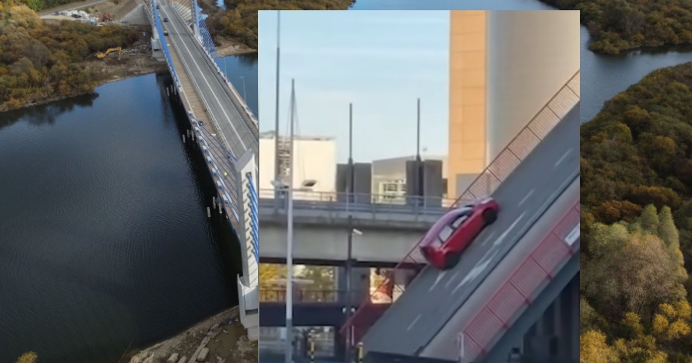 Samochód na otwierającym się moście zwodzonym